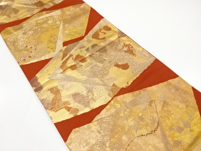 アンティーク　切りばめ風　花に古典柄織り出し袋帯（材料）